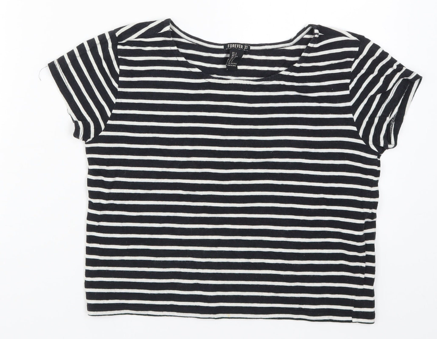 FOREVER 21 Womens Grey Striped Rayon Cropped T-Shirt Size S