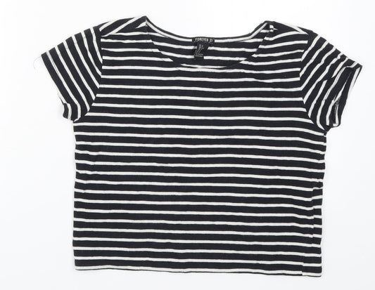 FOREVER 21 Womens Grey Striped Rayon Cropped T-Shirt Size S