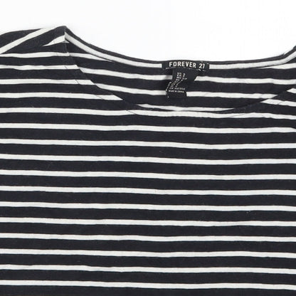 FOREVER 21 Womens Grey Striped Rayon Cropped T-Shirt Size S