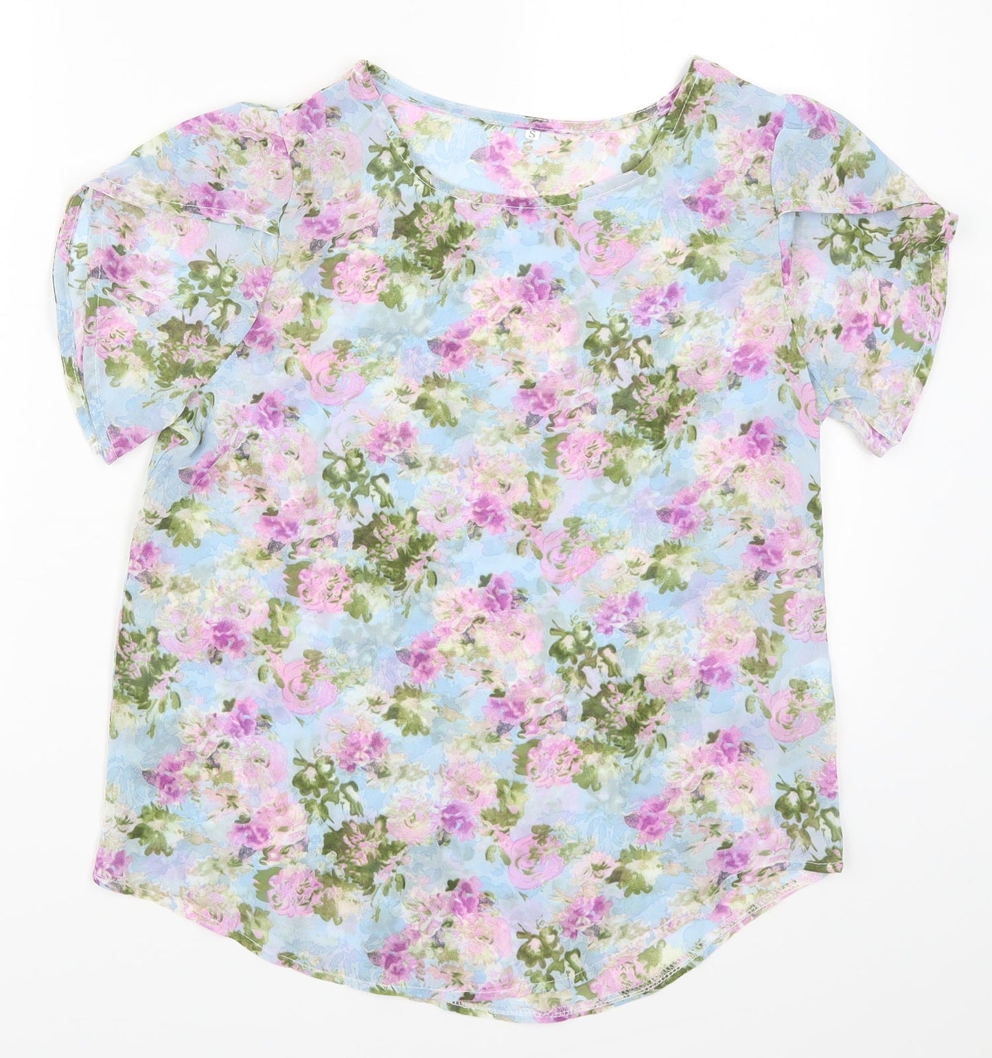 SheIn Womens Blue Floral  Basic T-Shirt Size S  - Purple Flowers