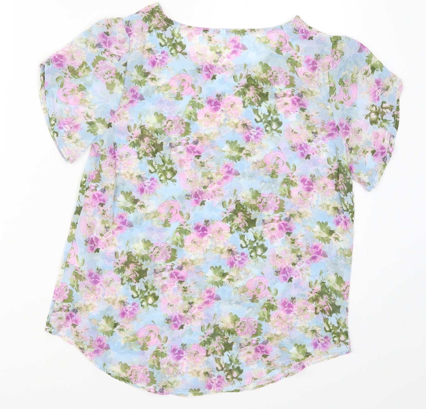 SheIn Womens Blue Floral  Basic T-Shirt Size S  - Purple Flowers