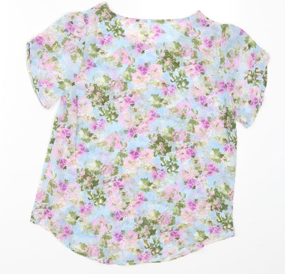 SheIn Womens Blue Floral  Basic T-Shirt Size S  - Purple Flowers