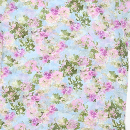 SheIn Womens Blue Floral  Basic T-Shirt Size S  - Purple Flowers