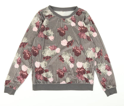 George Womens Grey Floral  Pullover Sweatshirt Size 8
