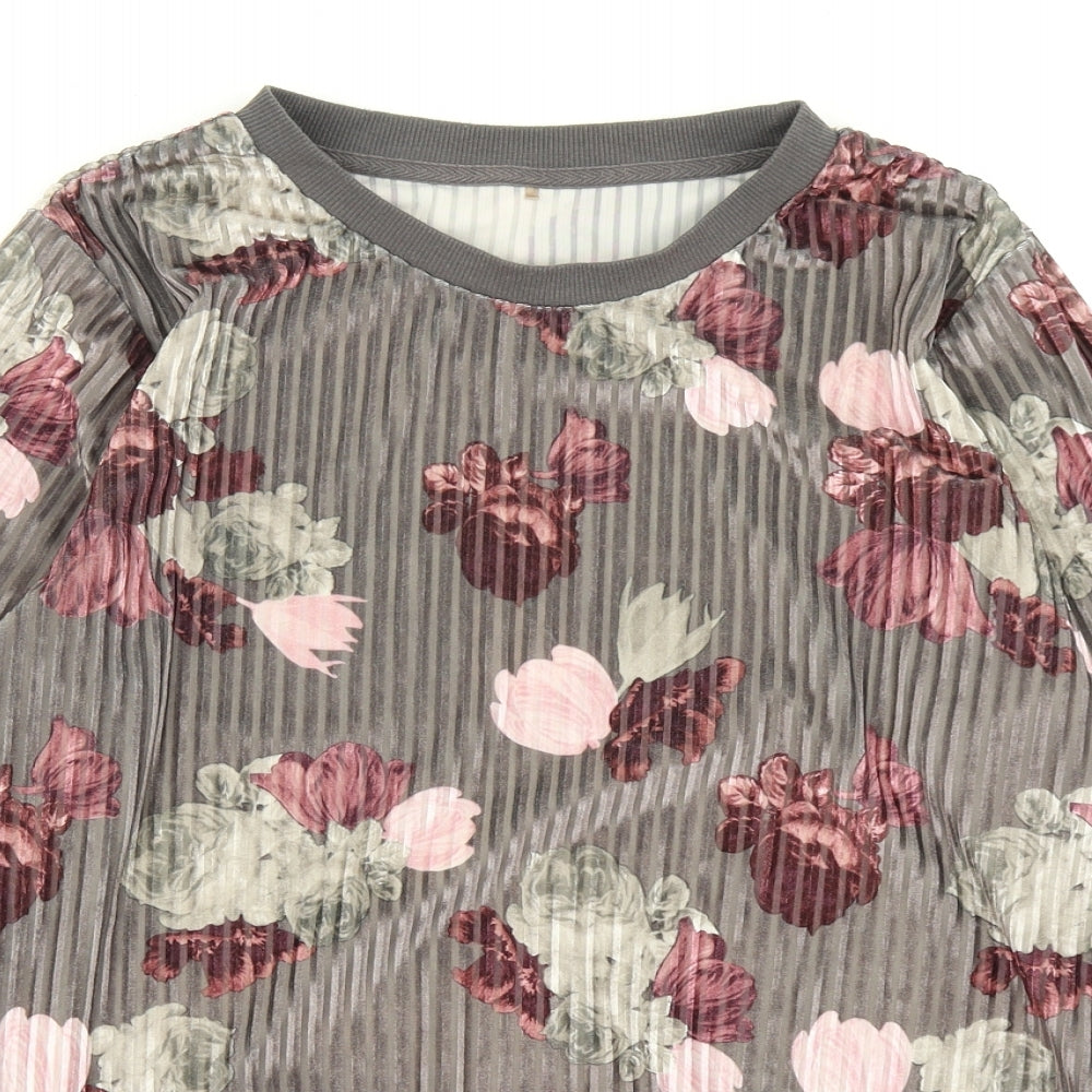 George Womens Grey Floral  Pullover Sweatshirt Size 8