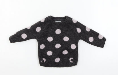 Primark Girls Grey Polka Dot Knit Pullover Jumper Size 6-9 Months