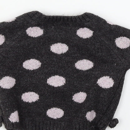 Primark Girls Grey Polka Dot Knit Pullover Jumper Size 6-9 Months