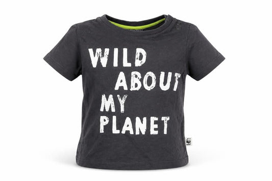 Front view of F&F Baby Grey Jersey Basic T-Shirt, size 12-18, Months - Wild about my planet
