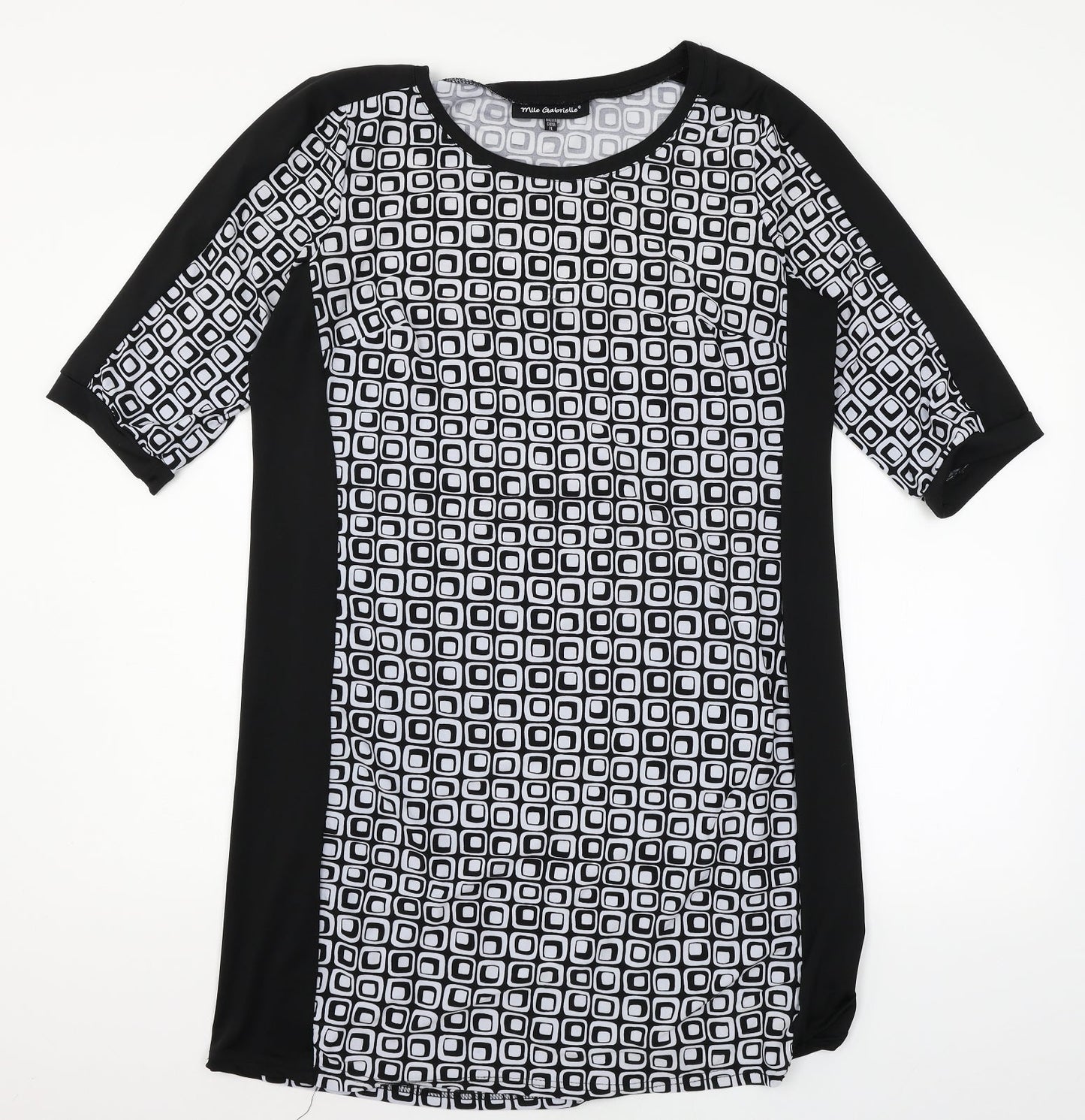 Mlle Gabrielle Womens Black Geometric Jersey A-Line  Size XL
