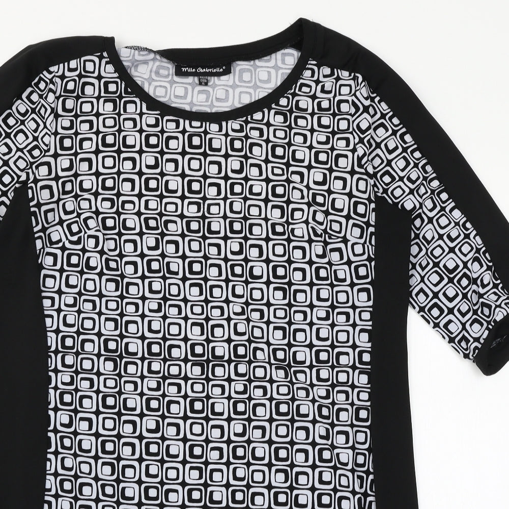 Mlle Gabrielle Womens Black Geometric Jersey A-Line  Size XL