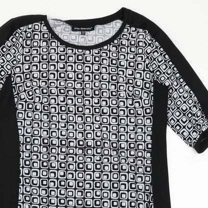 Mlle Gabrielle Womens Black Geometric Jersey A-Line  Size XL