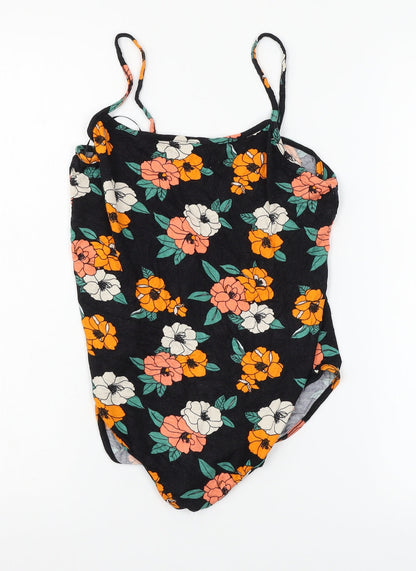Primakr Womens Black Floral Jersey Bodysuit One-Piece Size 12