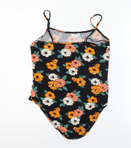 Primakr Womens Black Floral Jersey Bodysuit One-Piece Size 12