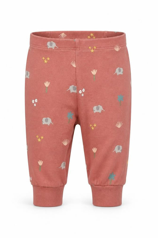 Front view of Tu Baby Red Geometric Jersey Jogger Trousers, size 3-6, Months - Elephant
