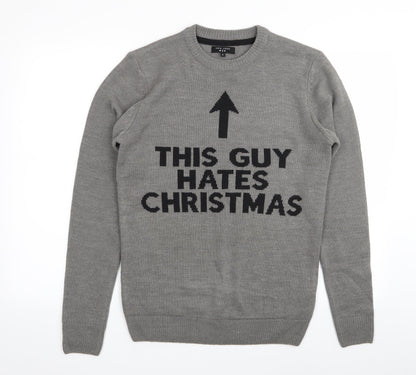 new look men Mens Grey   Pullover Jumper Size S  - christmas jumper