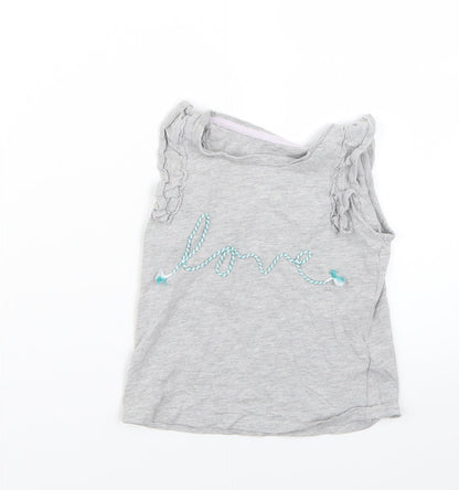 M&S Girls Grey   Basic Tank Size 3-4 Years  - Love
