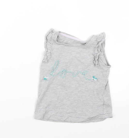 M&S Girls Grey   Basic Tank Size 3-4 Years  - Love