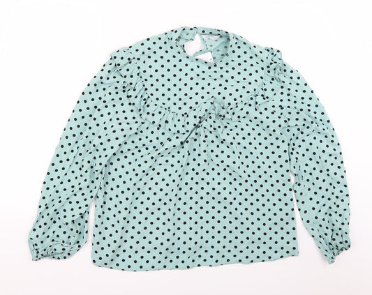 Papaya Womens Blue Polka Dot  Basic Blouse Size 12