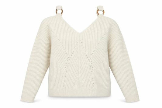 Front view of Miss Selfridge women’s beige jumper, size UK 10