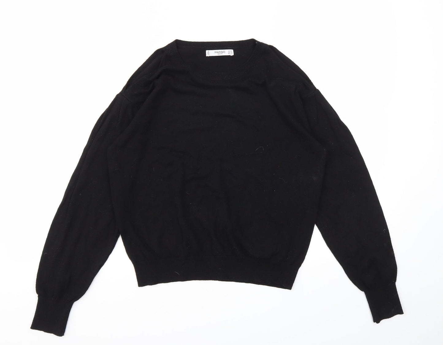 Womens UK Size S Mango Black Basic T-Shirt