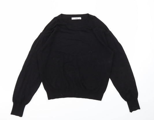 Womens UK Size S Mango Black Basic T-Shirt