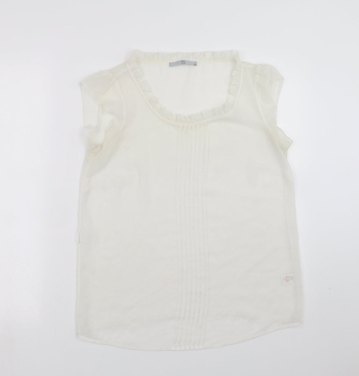 TU Womens Ivory   Basic Blouse Size 10  - sheer