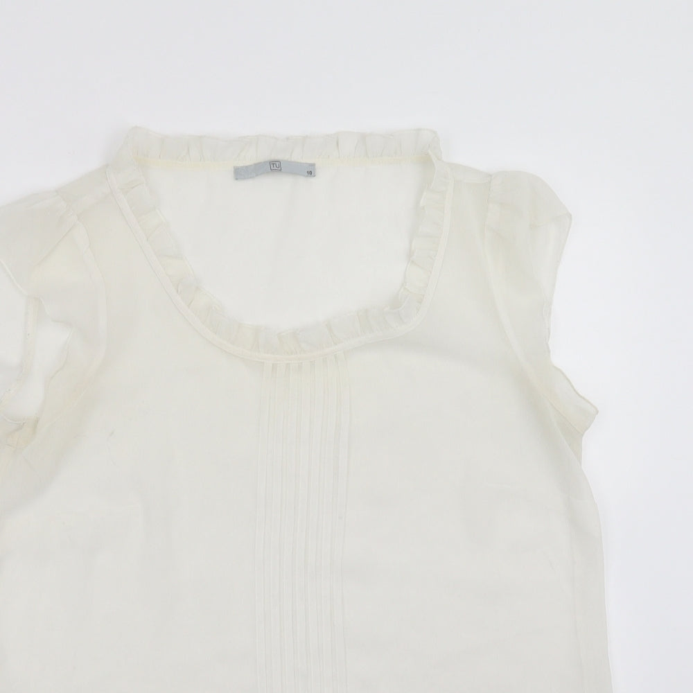 TU Womens Ivory   Basic Blouse Size 10  - sheer