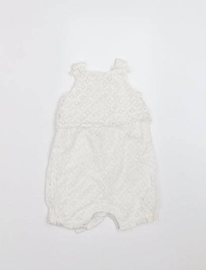 Mini Club Girls White Floral  Romper One-Piece Size 6-9 Months  - crochet detail