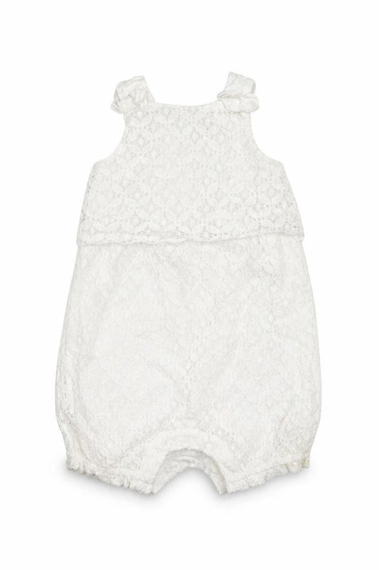 Mini Club Girls White Floral  Romper One-Piece Size 6-9 Months  - crochet detail