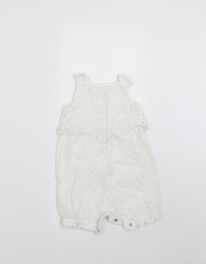 Mini Club Girls White Floral  Romper One-Piece Size 6-9 Months  - crochet detail