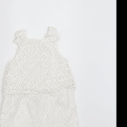 Mini Club Girls White Floral  Romper One-Piece Size 6-9 Months  - crochet detail