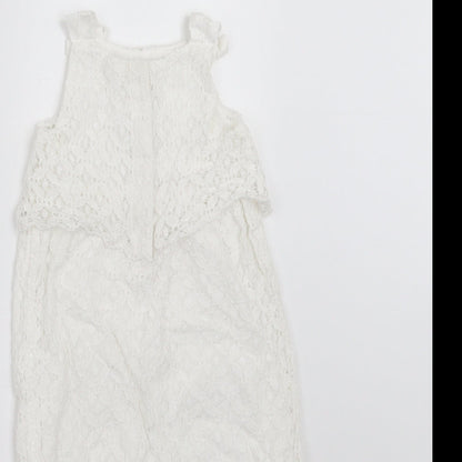 Mini Club Girls White Floral  Romper One-Piece Size 6-9 Months  - crochet detail
