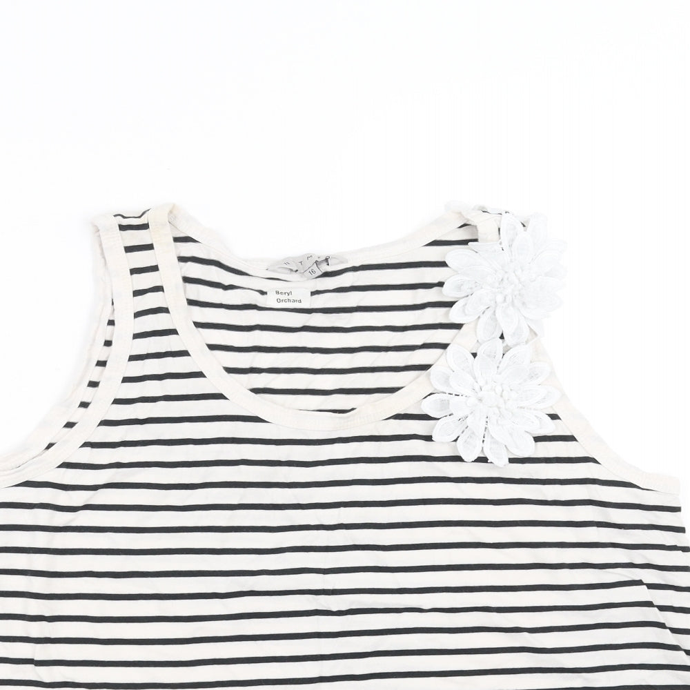 Nutmeg Womens Black Striped  Basic Tank Size 16  - floral detail