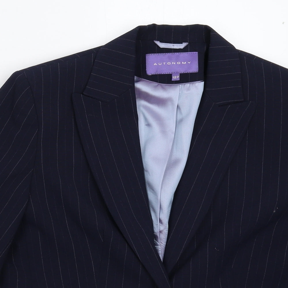 Autonomy Womens Blue Striped  Jacket Suit Jacket Size 12