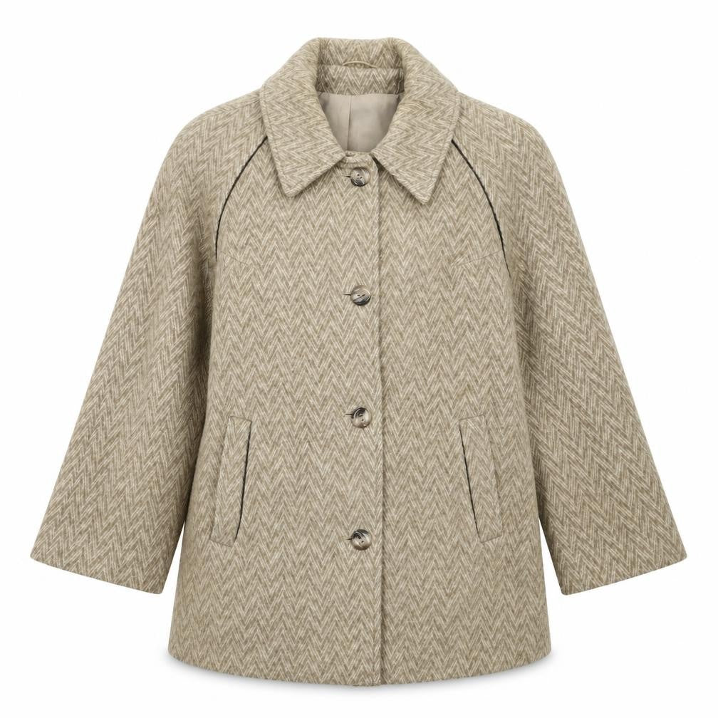 La Petite Womens Beige Herringbone  Jacket Coat Size L