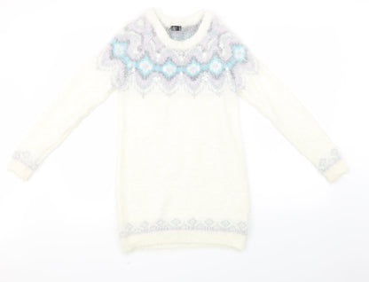 F&F Womens White Geometric  Pullover Sweatshirt Size 6