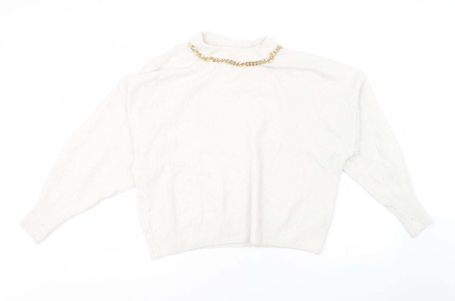 H&M Womens White  Knit Pullover Sweatshirt Size M  - Over Sized
