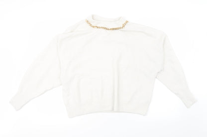 H&M Womens White  Knit Pullover Sweatshirt Size M  - Over Sized