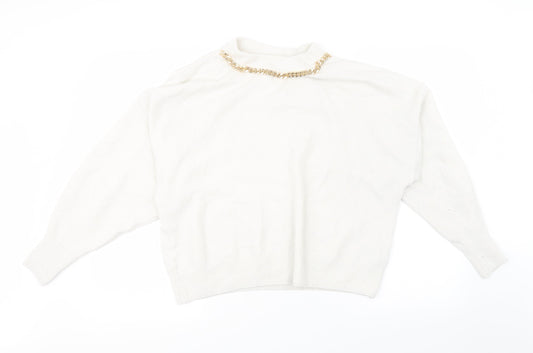 H&M Womens White  Knit Pullover Sweatshirt Size M  - Over Sized