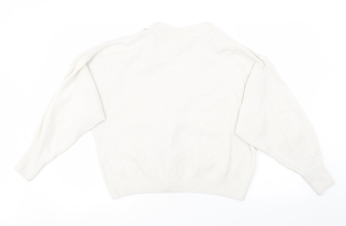 H&M Womens White  Knit Pullover Sweatshirt Size M  - Over Sized