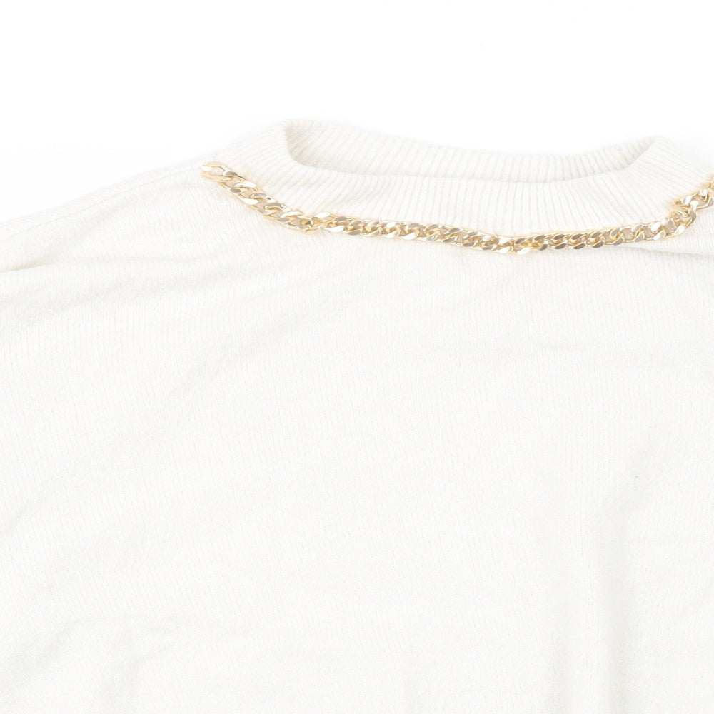 H&M Womens White  Knit Pullover Sweatshirt Size M  - Over Sized