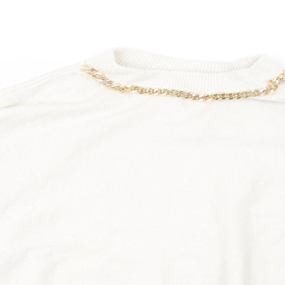 H&M Womens White  Knit Pullover Sweatshirt Size M  - Over Sized