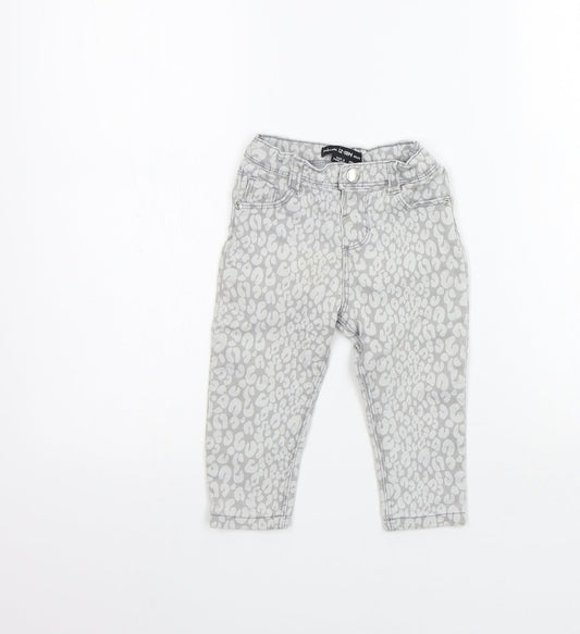 deniem co Girls Grey Animal Print  Jogger Jeans Size 12-18 Months  - washable mark