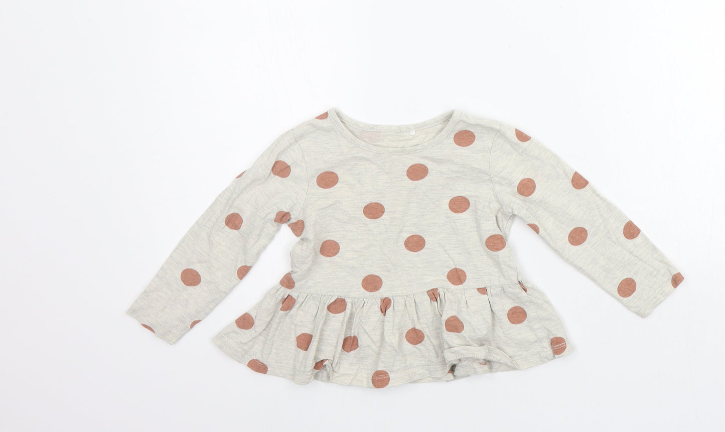 George Girls Grey Polka Dot  Basic T-Shirt Size 12-18 Months