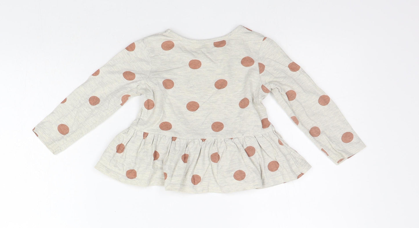 George Girls Grey Polka Dot  Basic T-Shirt Size 12-18 Months