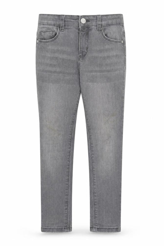 Front view of Denim & Co. girls’ grey straight jeans, size 6-7, years - washable mark