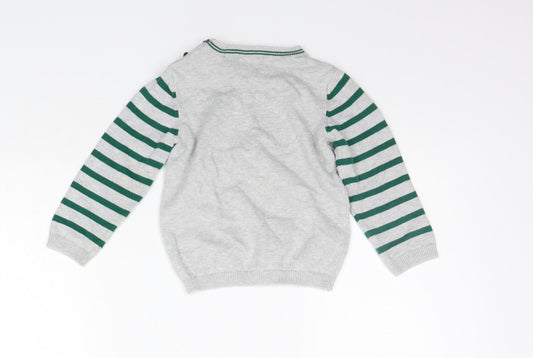 TU Girls Grey Striped  Pullover Jumper Size 12-18 Months  - FROG