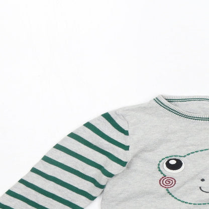 TU Girls Grey Striped  Pullover Jumper Size 12-18 Months  - FROG