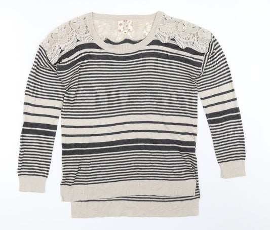 Hippie Rose Womens Beige Striped  Pullover Jumper Size M