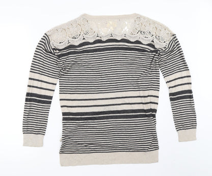 Hippie Rose Womens Beige Striped  Pullover Jumper Size M